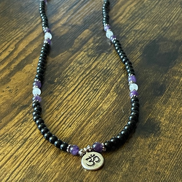 Obsidian, Amethyst and Quartz mala - Picture 2 of 5